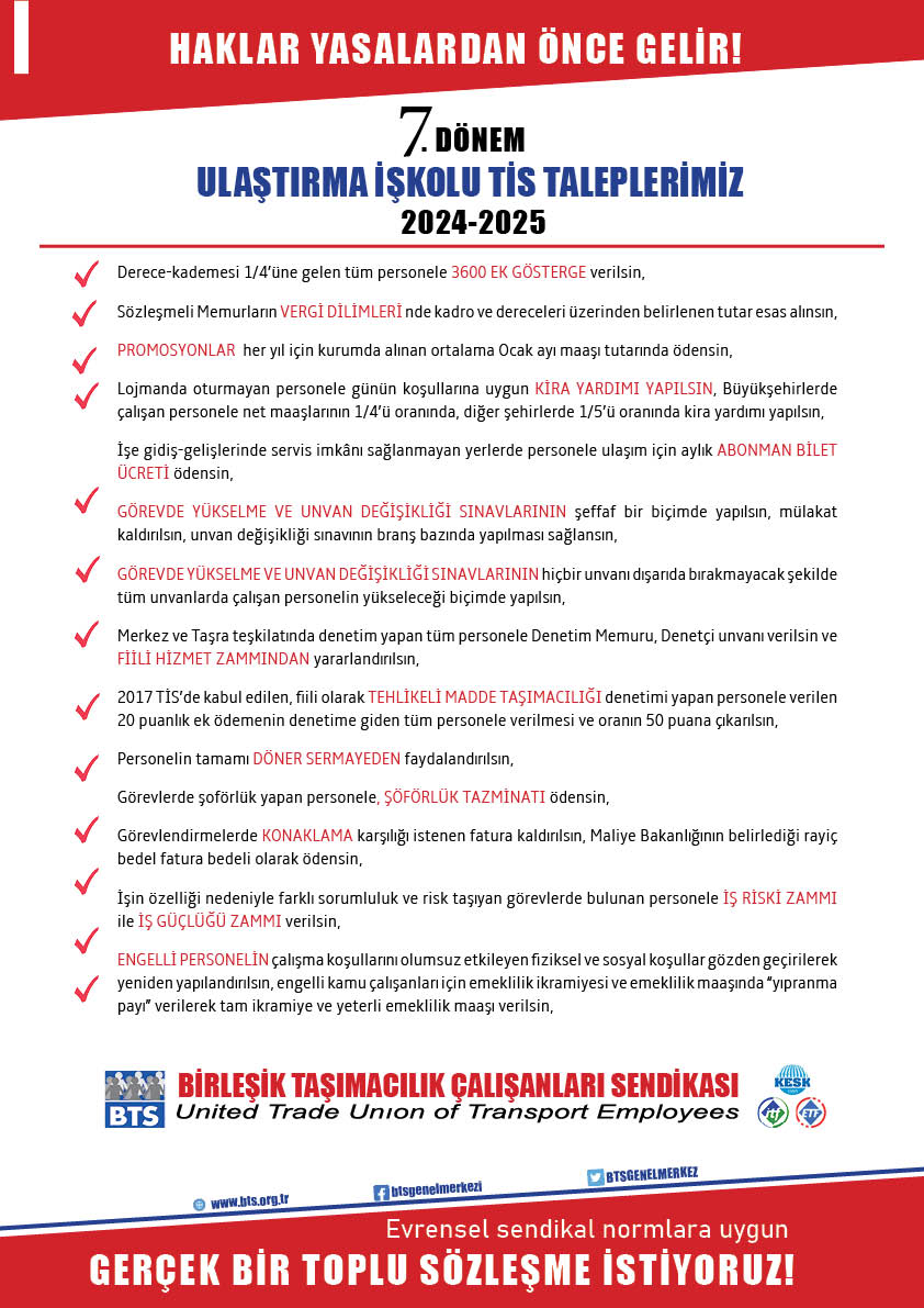 TİS 7.Dönem Ulş. ve Altyapı Bak.Taleplerimiz Afişi